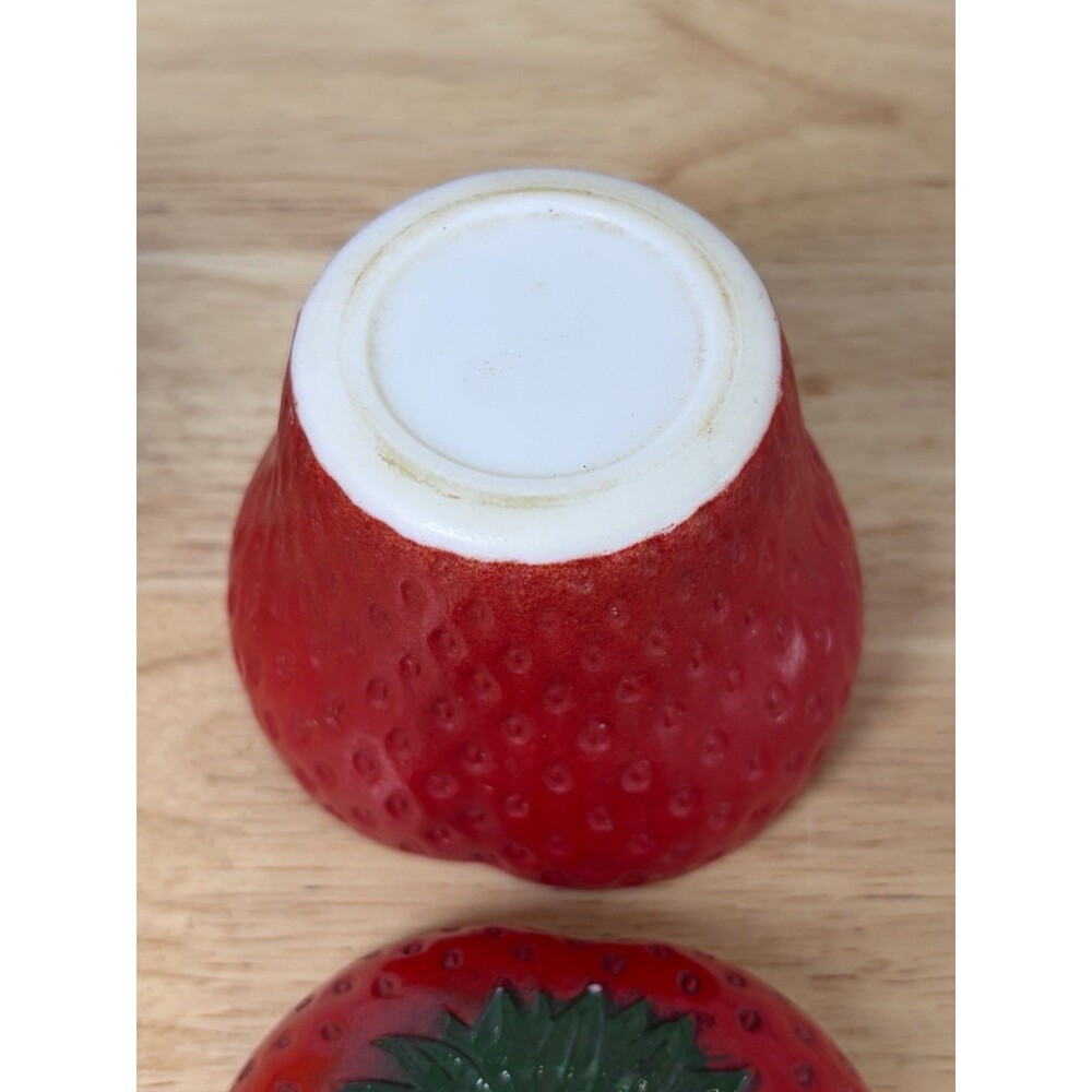 Hazel Atlas Jelly Jar Apple Strawberry Milk Glass Pair Lidded Jam Jar Vintage - Picture 10 of 15